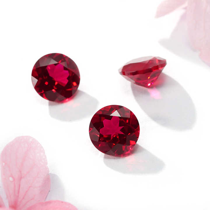 Blood Red Gemstones Natural Cut Synthetic Lab Grown Ruby Round Shape - 图片 5