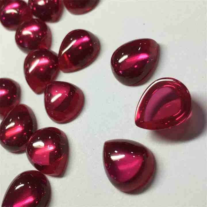 Synthetic Red Ruby Teardrop Water Drop Cabochon Corundum Gemstones Pear Smooth Loose Stone - 图片 3