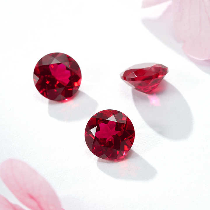Blood Red Gemstones Natural Cut Synthetic Lab Grown Ruby Round Shape - 图片 4